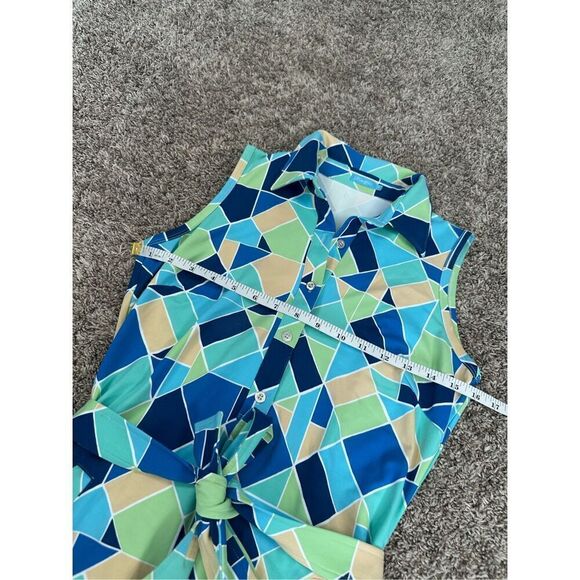 J. Mclaughlin Dolly Catalina Cloth Sleeveless Dress Belted Green/Blue Print XS - Picture 8 of 15